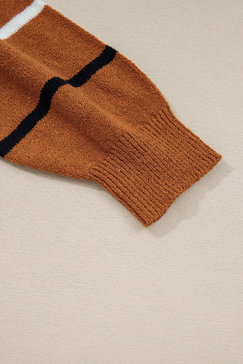 Relaxed Fit Striped Crew Neck Pullover Sweater