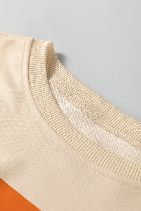 Relaxed Fit Striped Crew Neck Pullover Sweatshirt
