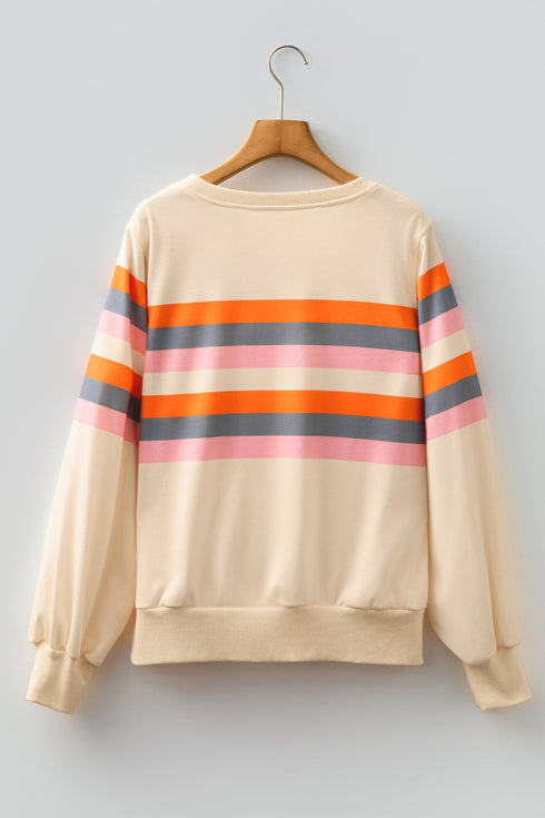 Relaxed Fit Striped Crew Neck Pullover Sweatshirt