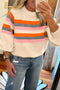Relaxed Fit Striped Crew Neck Pullover Sweatshirt