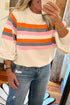 Relaxed Fit Striped Crew Neck Pullover Sweatshirt