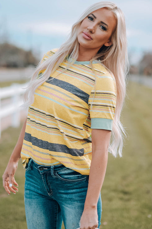 Relaxed Fit Striped Crew Neck Short Sleeve Top