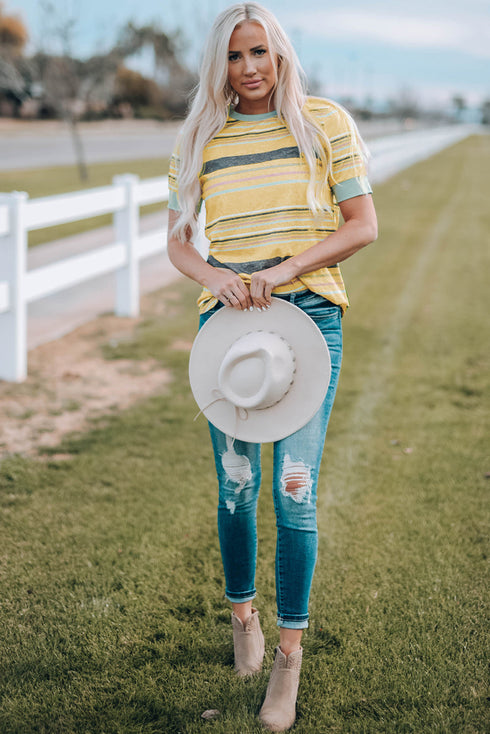 Relaxed Fit Striped Crew Neck Short Sleeve Top