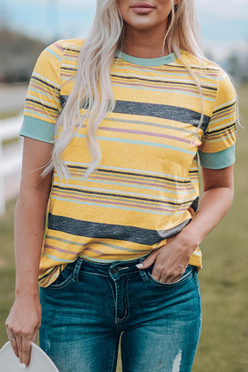 Relaxed Fit Striped Crew Neck Short Sleeve Top