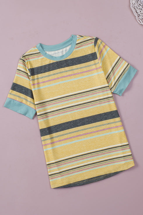 Relaxed Fit Striped Crew Neck Short Sleeve Top