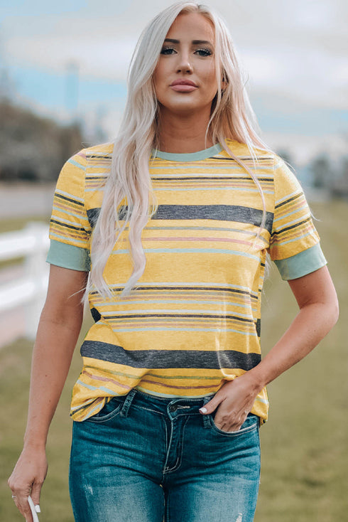 Relaxed Fit Striped Crew Neck Short Sleeve Top