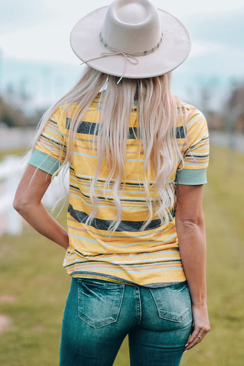 Relaxed Fit Striped Crew Neck Short Sleeve Top