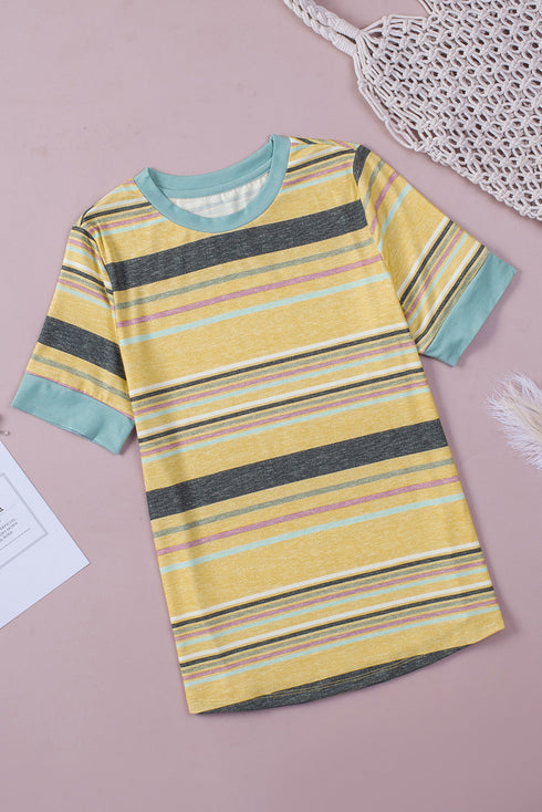 Relaxed Fit Striped Crew Neck Short Sleeve Top