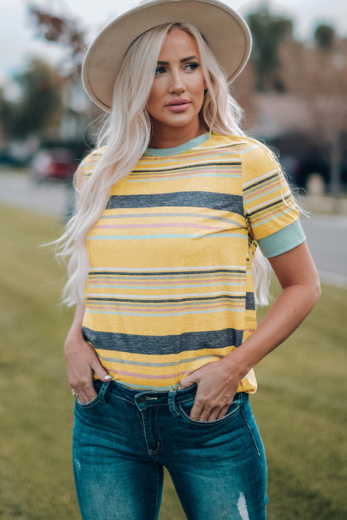 Relaxed Fit Striped Crew Neck Short Sleeve Top