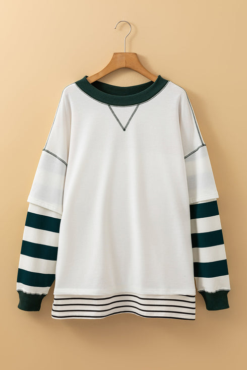 Relaxed Fit Striped Detail Layered Look Sweatshirt