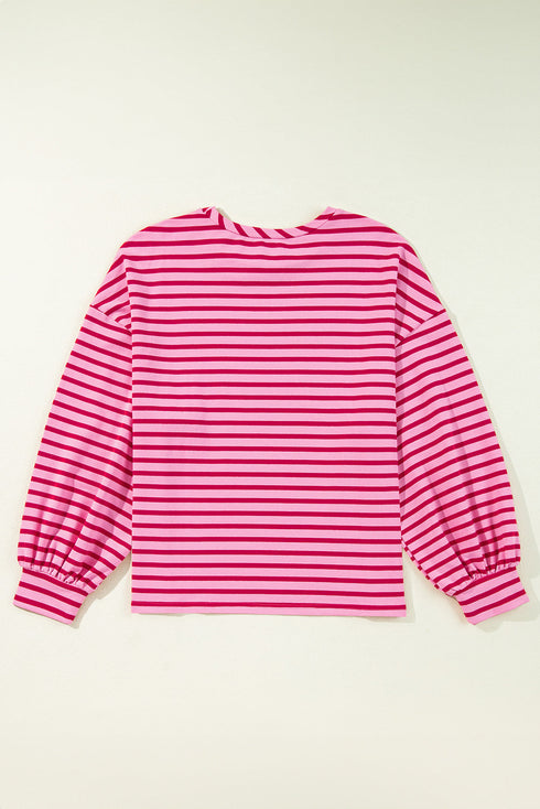 Relaxed Fit Striped Drop Shoulder Crew Neck Sweatshirt