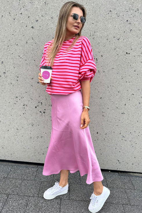 Relaxed Fit Striped Drop Shoulder Crew Neck Sweatshirt