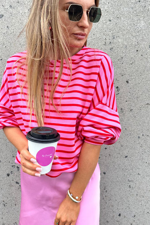 Relaxed Fit Striped Drop Shoulder Crew Neck Sweatshirt