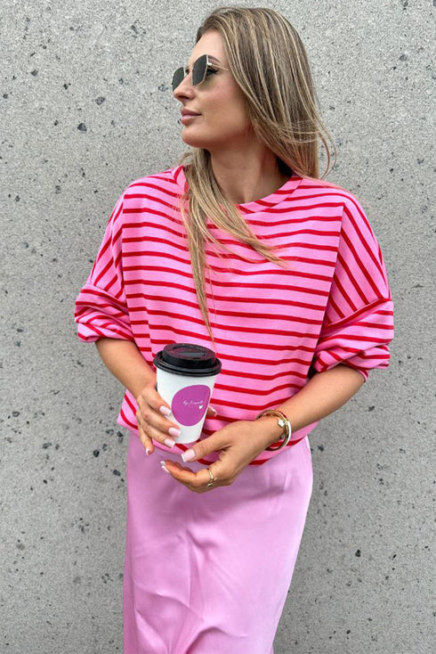 Relaxed Fit Striped Drop Shoulder Crew Neck Sweatshirt