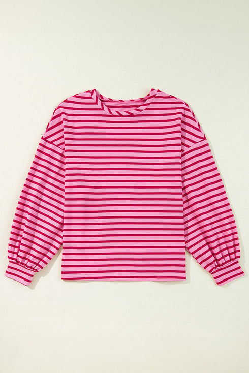 Relaxed Fit Striped Drop Shoulder Crew Neck Sweatshirt