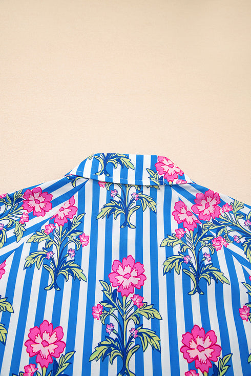 Relaxed Fit Striped Floral Button Front Shirt