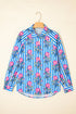 Relaxed Fit Striped Floral Button Front Shirt