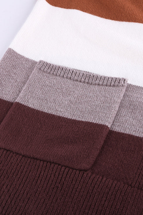 Relaxed Fit Striped Knit Open Front Cardigan