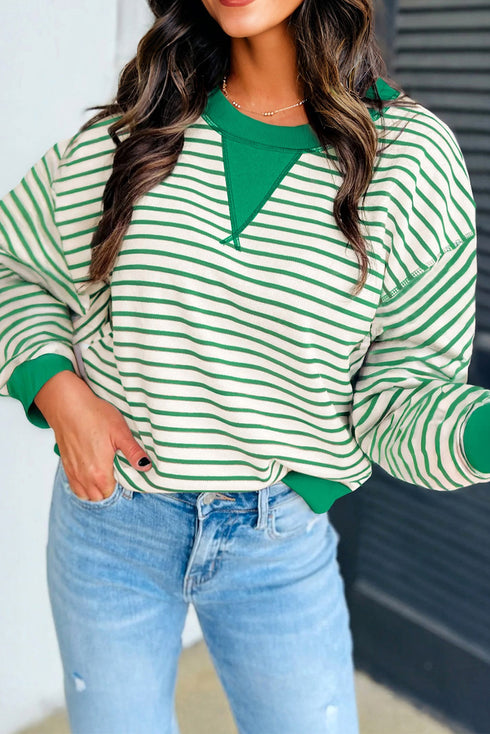 Relaxed Fit Striped Patchwork Exposed Seam Top