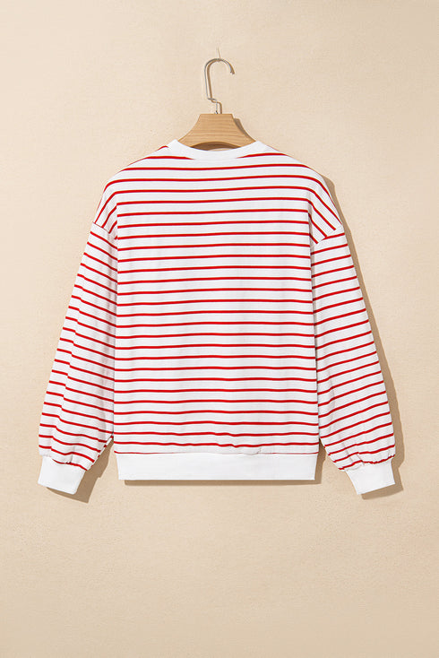 Relaxed Fit Striped Print Round Neck Long Sleeve Top