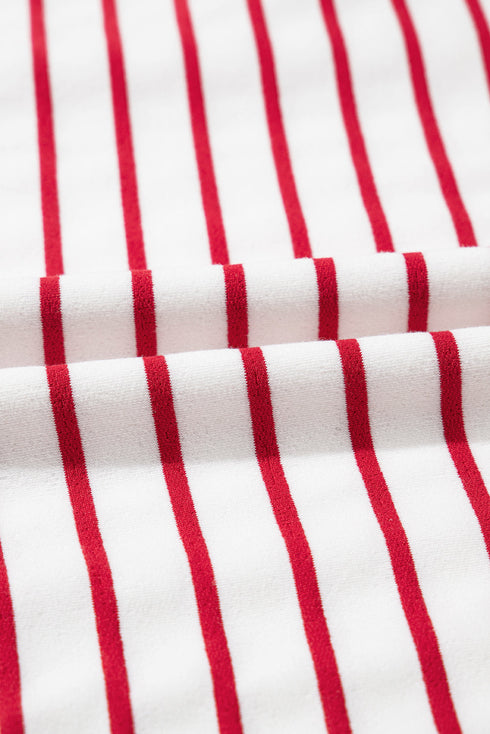 Relaxed Fit Striped Print Round Neck Long Sleeve Top