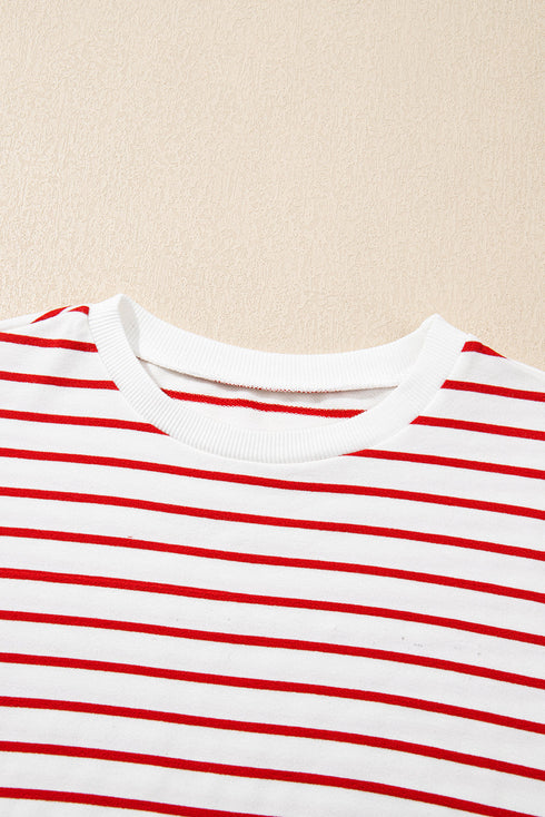 Relaxed Fit Striped Print Round Neck Long Sleeve Top