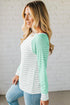 Relaxed Fit Striped Raglan Sleeve Soft Knit Tee