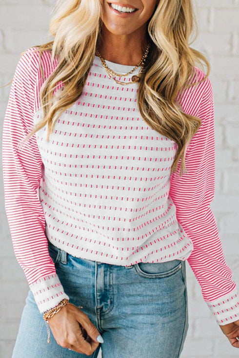 Relaxed Fit Striped Raglan Sleeve Soft Knit Tee