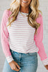 Relaxed Fit Striped Raglan Sleeve Soft Knit Tee