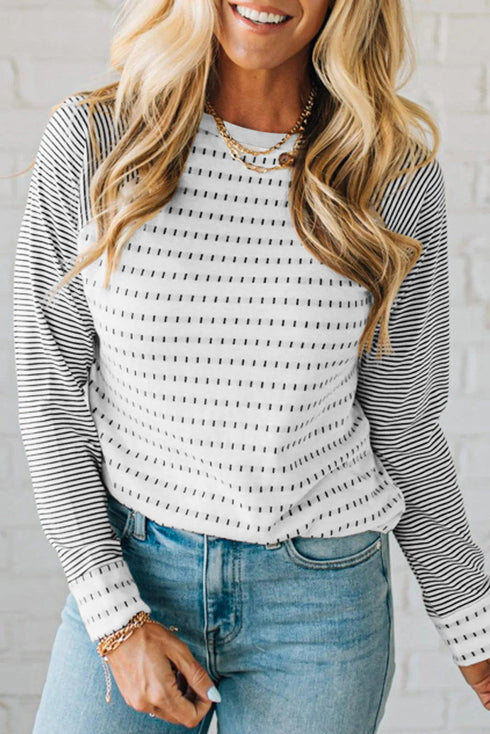 Relaxed Fit Striped Raglan Sleeve Soft Knit Tee