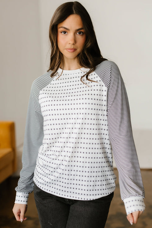 Relaxed Fit Striped Raglan Sleeve Soft Knit Tee