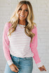 Relaxed Fit Striped Raglan Sleeve Soft Knit Tee