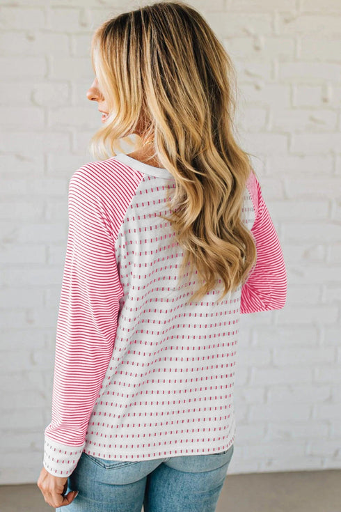 Relaxed Fit Striped Raglan Sleeve Soft Knit Tee