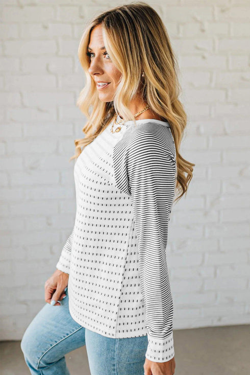 Relaxed Fit Striped Raglan Sleeve Soft Knit Tee