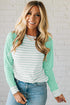 Relaxed Fit Striped Raglan Sleeve Soft Knit Tee