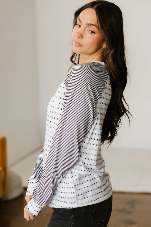 Relaxed Fit Striped Raglan Sleeve Soft Knit Tee
