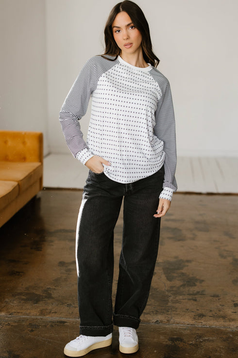 Relaxed Fit Striped Raglan Sleeve Soft Knit Tee