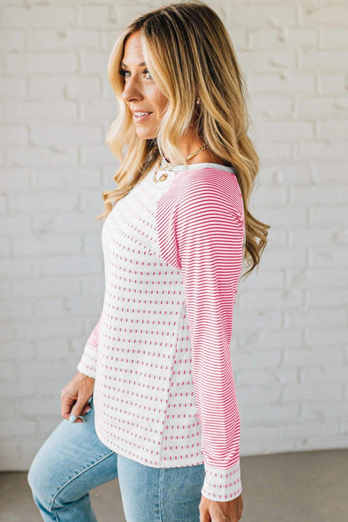 Relaxed Fit Striped Raglan Sleeve Soft Knit Tee