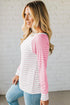 Relaxed Fit Striped Raglan Sleeve Soft Knit Tee