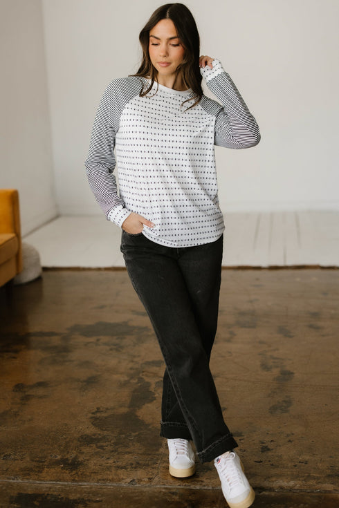 Relaxed Fit Striped Raglan Sleeve Soft Knit Tee