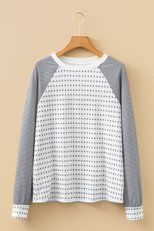 Relaxed Fit Striped Raglan Sleeve Soft Knit Tee