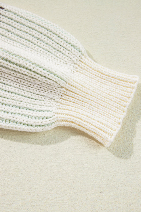 Relaxed Fit Striped Ribbed Knit Crew Neck Sweater