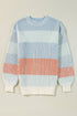Relaxed Fit Striped Ribbed Knit Crew Neck Sweater