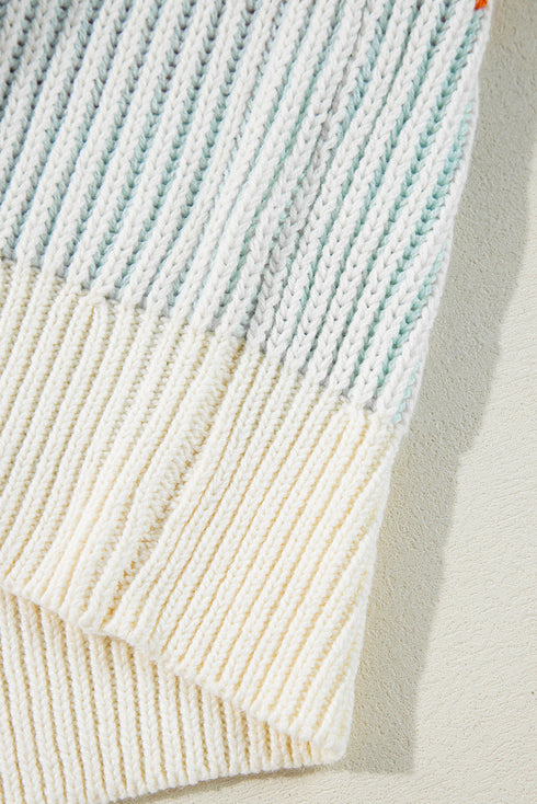 Relaxed Fit Striped Ribbed Knit Crew Neck Sweater
