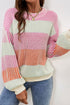 Relaxed Fit Striped Ribbed Knit Crew Neck Sweater