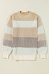 Relaxed Fit Striped Ribbed Knit Crew Neck Sweater