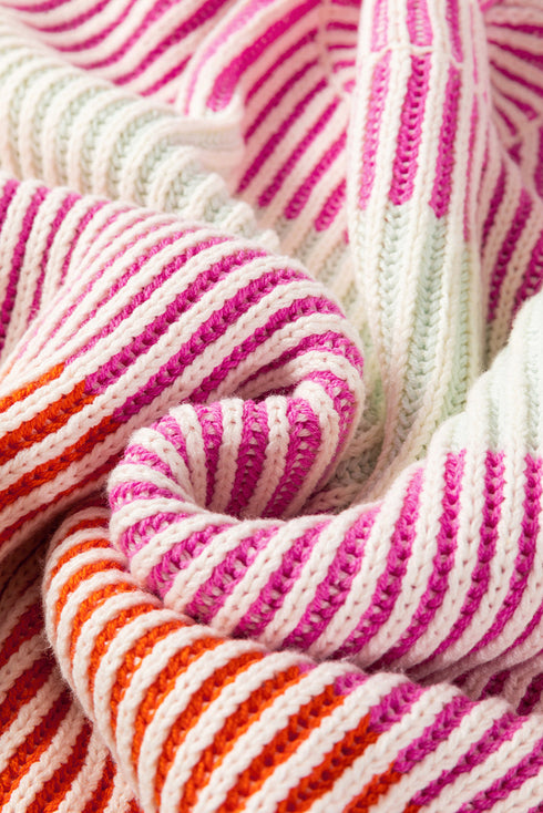 Relaxed Fit Striped Ribbed Knit Crew Neck Sweater