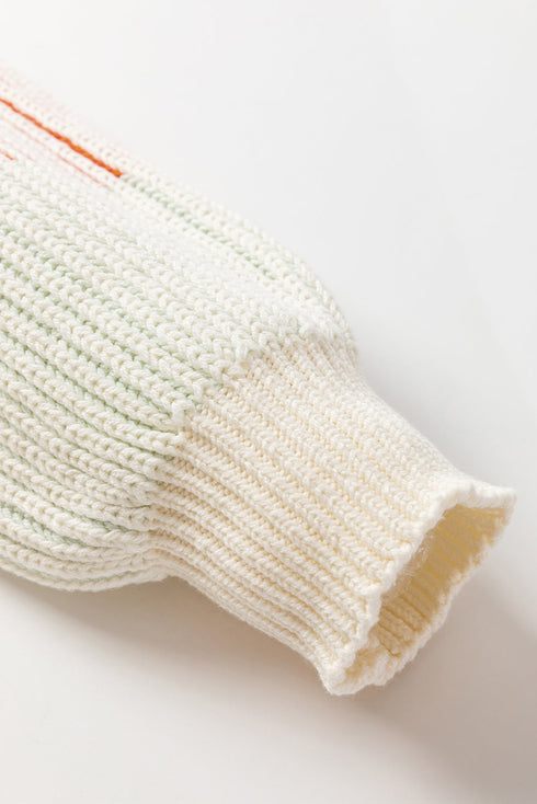 Relaxed Fit Striped Ribbed Knit Crew Neck Sweater