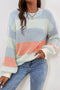 Relaxed Fit Striped Ribbed Knit Crew Neck Sweater