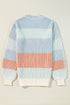 Relaxed Fit Striped Ribbed Knit Crew Neck Sweater